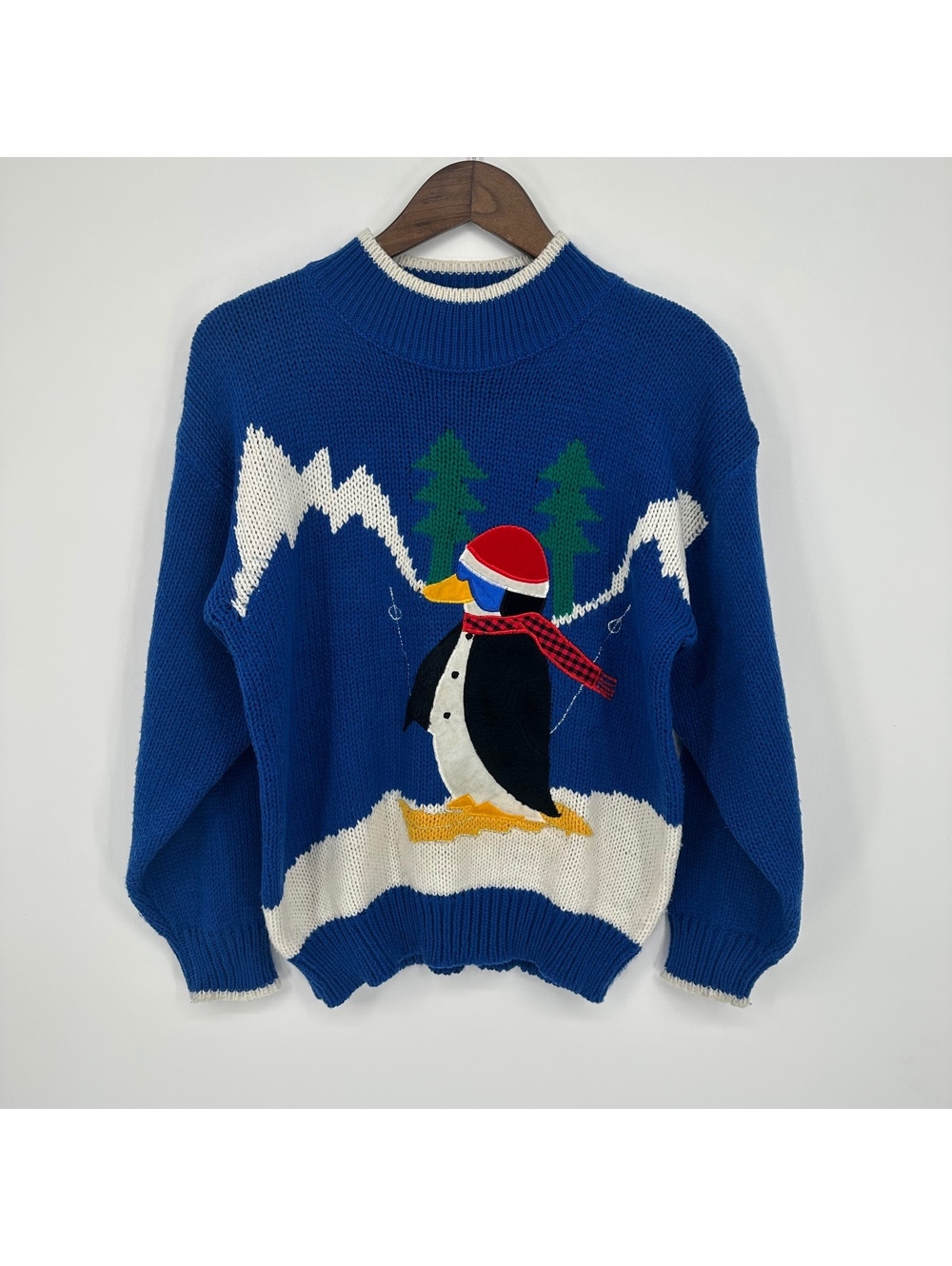 Vintage Penguin Christmas Sweater Blue Holiday Ugly Christmas Large